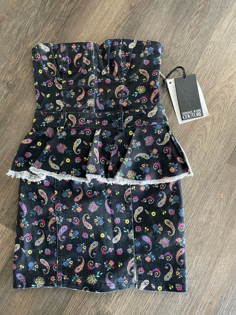 Versace Jeans Couture Black Paisley Peplum Mini Dress